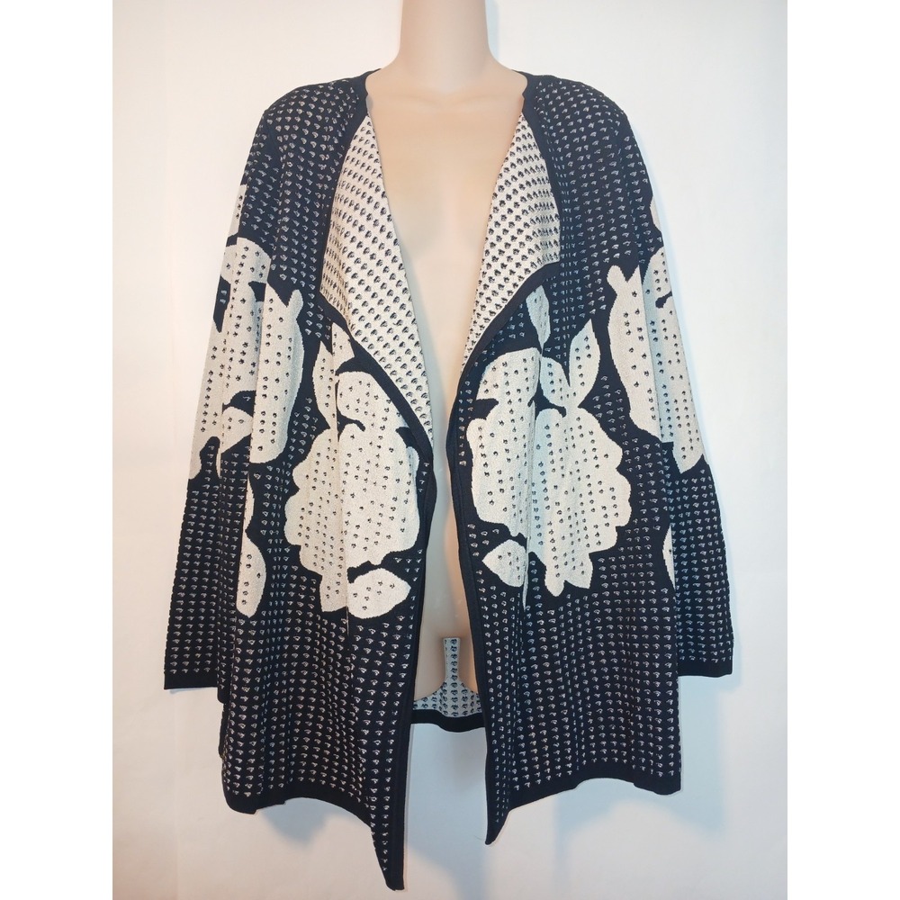 NEW! Joseph Ribkoff Black Beige Gold Floral Print Knit Cardigan LARGE  A113